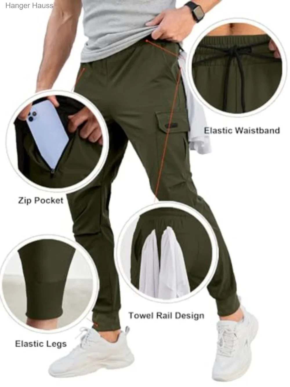 Men's Cargo Jogger Pants Stretch Sweatpants Slim Fit with Zipper Pockets - Picture 4 of 7